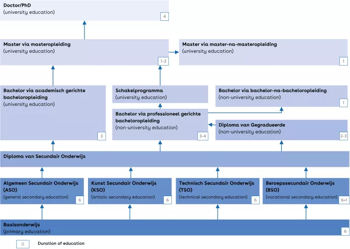This is a chart of the  education system in the Flemish community.