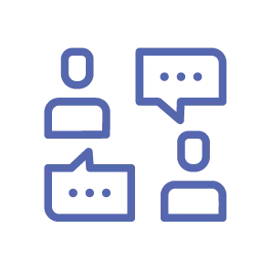 Icoon van twee poppetjes die praten