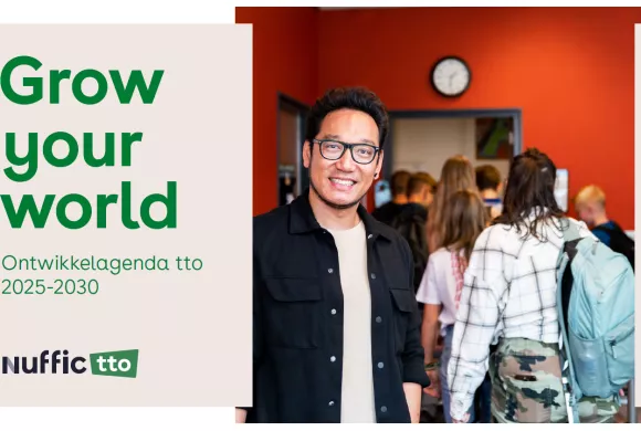 Coverbeeld van de tto-ontwikkelagenda 2025-2030 met een docent en leerlingen in beeld