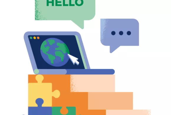 Interactie met daarbij een laptop en puzzelstukken