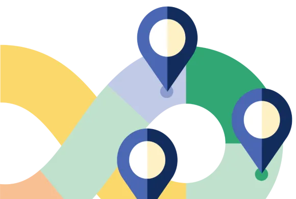illustratie van een slinger met daarop locatie-iconen