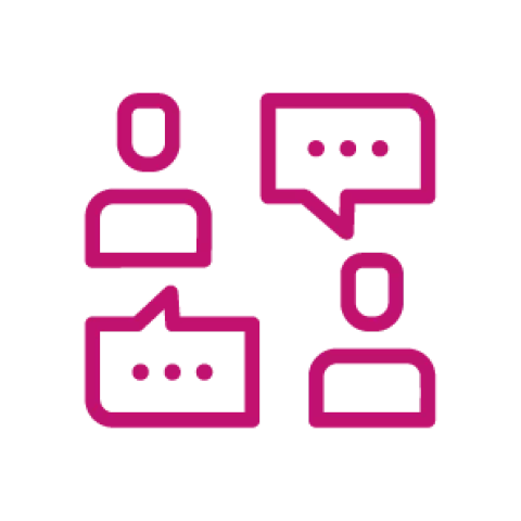 Icoon van twee poppetjes die praten