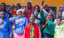 African youth cheering