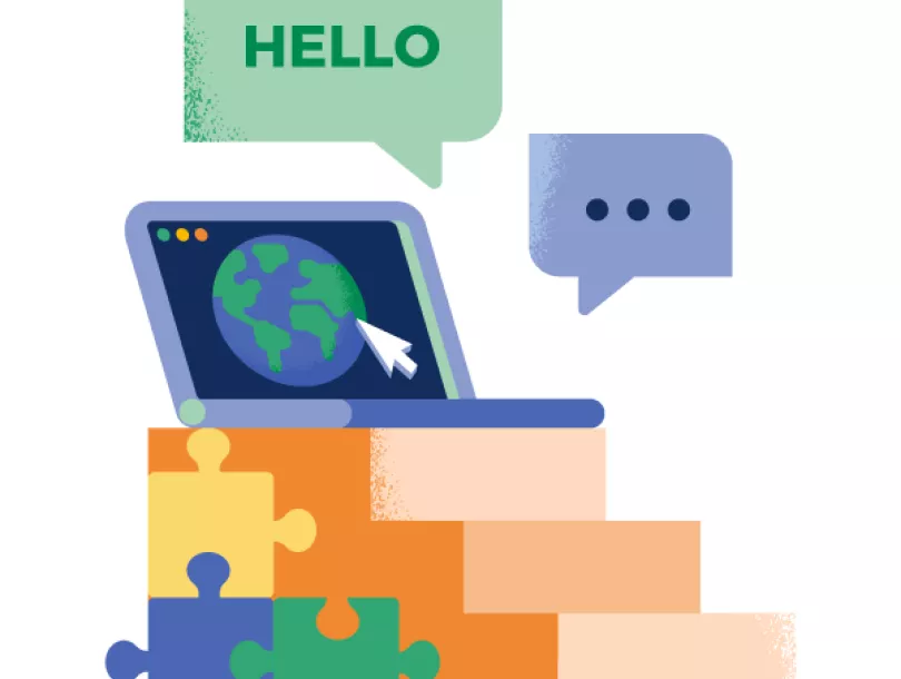 Illustratie met een laptop en puzzelstukjes