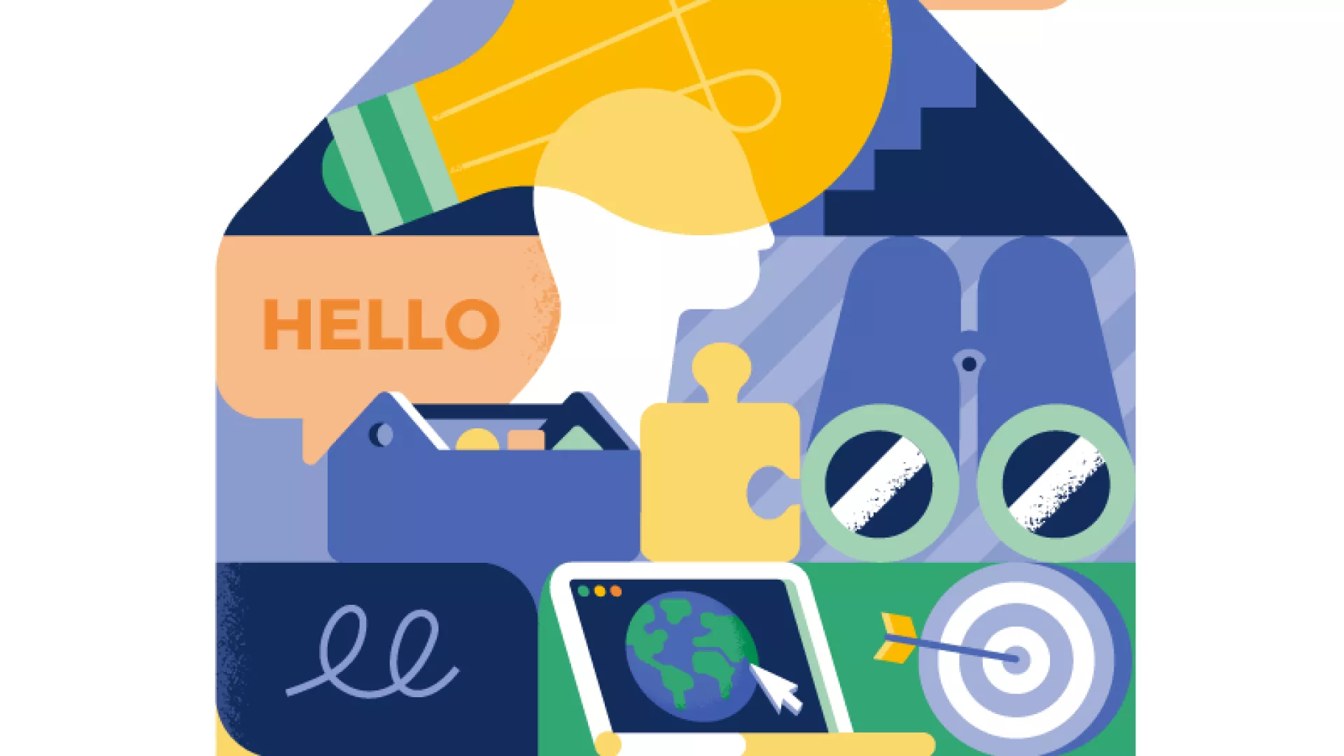 illustratie van een huis met daarin internationale elementen